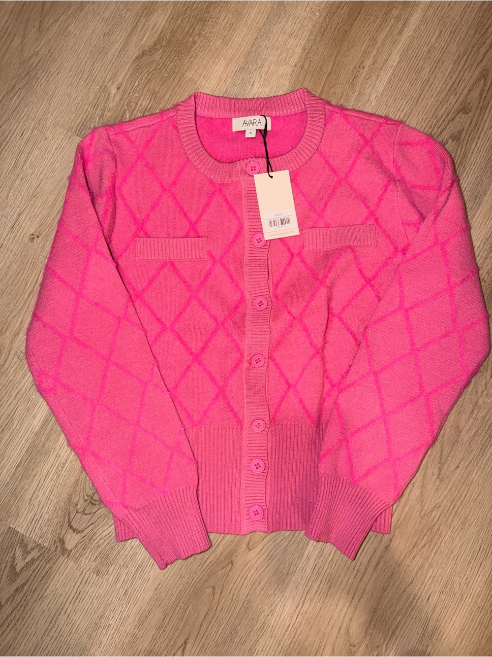 NWT- Aura Pink Diamond-Pattern Button-Up Cardigan
